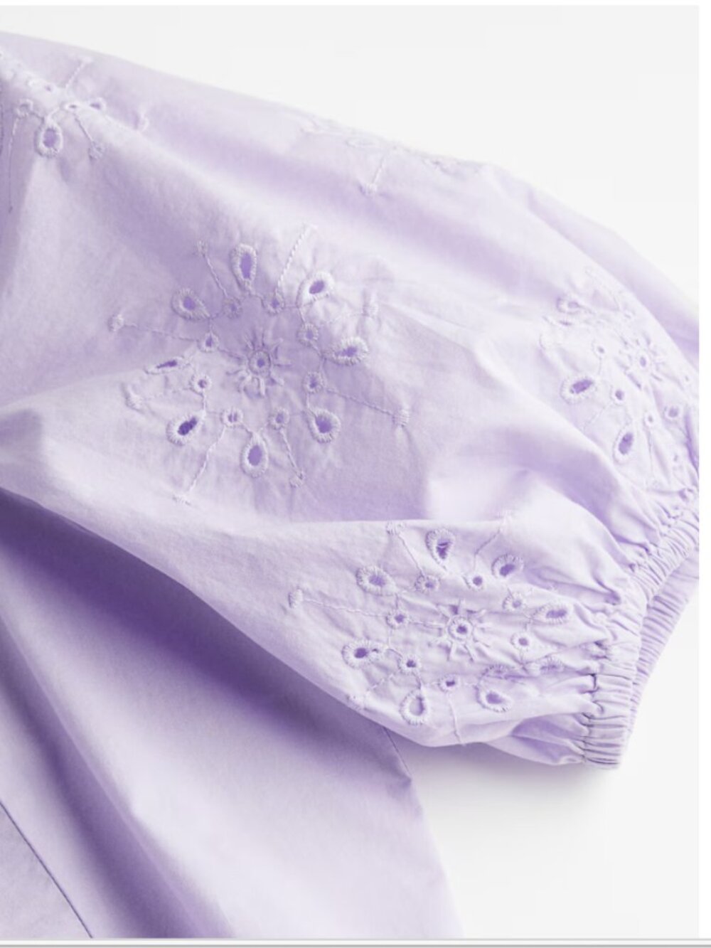 H&M Puff-sleeved Eyelet Embroidered Crop Lilac Cotton Poplin Top - Picture 3 of 10